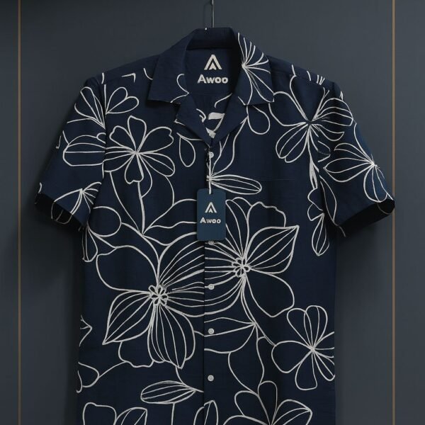 NEVY BLUE & WHITE BIG FLOWER PRINT