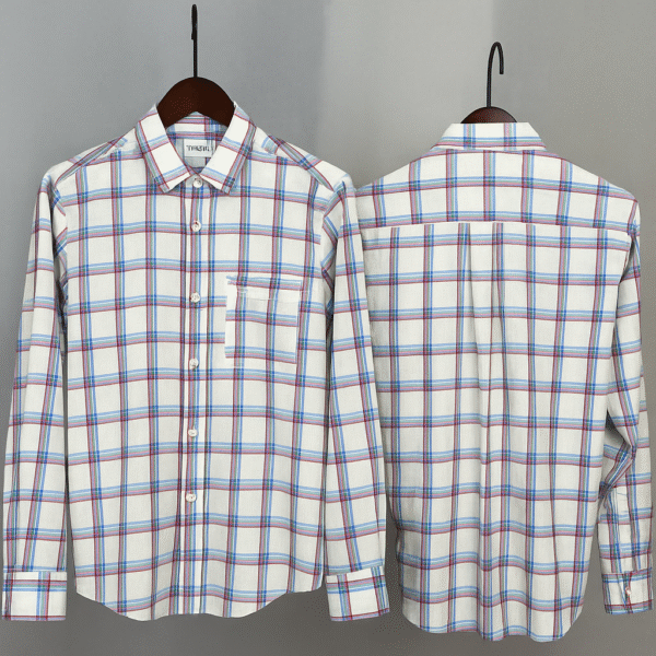 WHITE WITH BLUE & REED CHECK FULL SLEEVE SHIRT