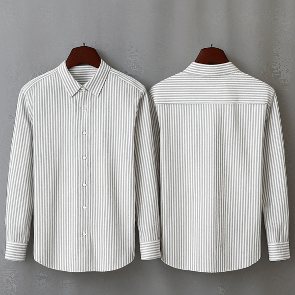 WHITE & GREY STRIP FULL SLEEVE SHIRT