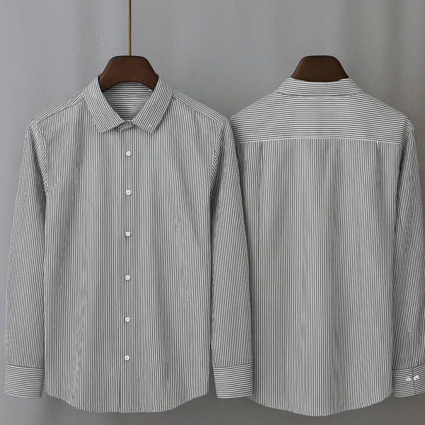 WHITE AND BLACK PIN STRIP FULL SLEEVE SHIRT