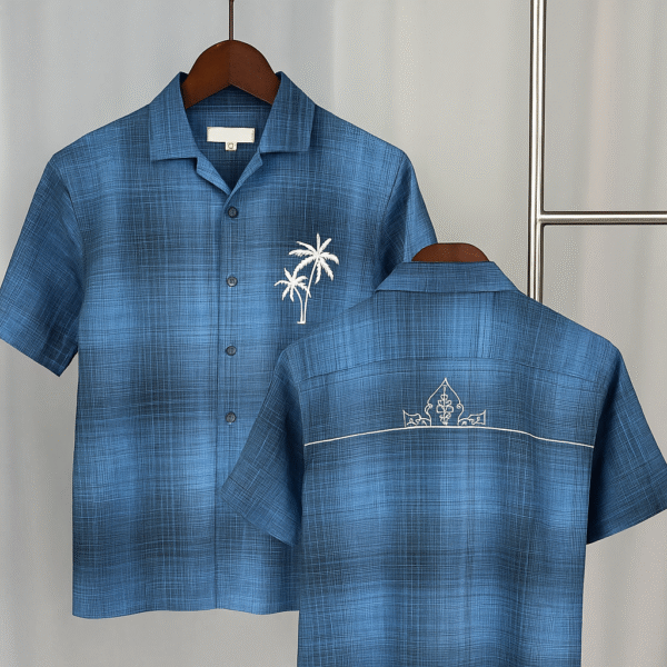 BLUEISH CHRCK WITH WHITE AMBRODARI  WORK DROP SOULDER
