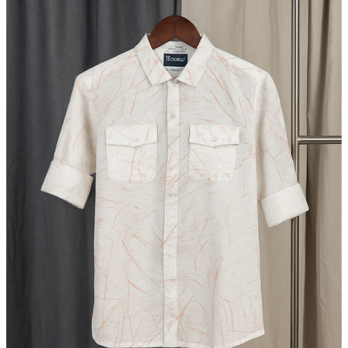 CHINA DOUBLE POCKET WHITE ORANGE CRINKLED SHIRT