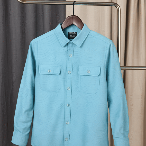 CHINA DOUBLE POCKET SKY BLUE SUBTLE WAVE SHIRT
