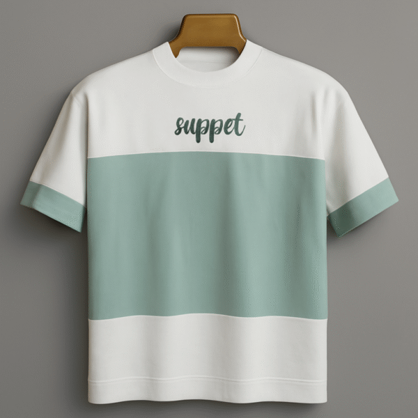IMPORTED FABRIC SOFT MINT & WHITE SUNNORT DROP-SOULDER