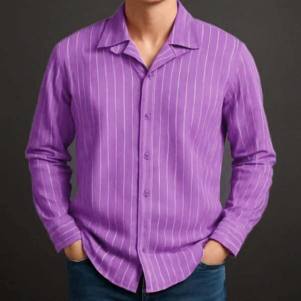 Purpale & white Koreain Strip Check Shirt